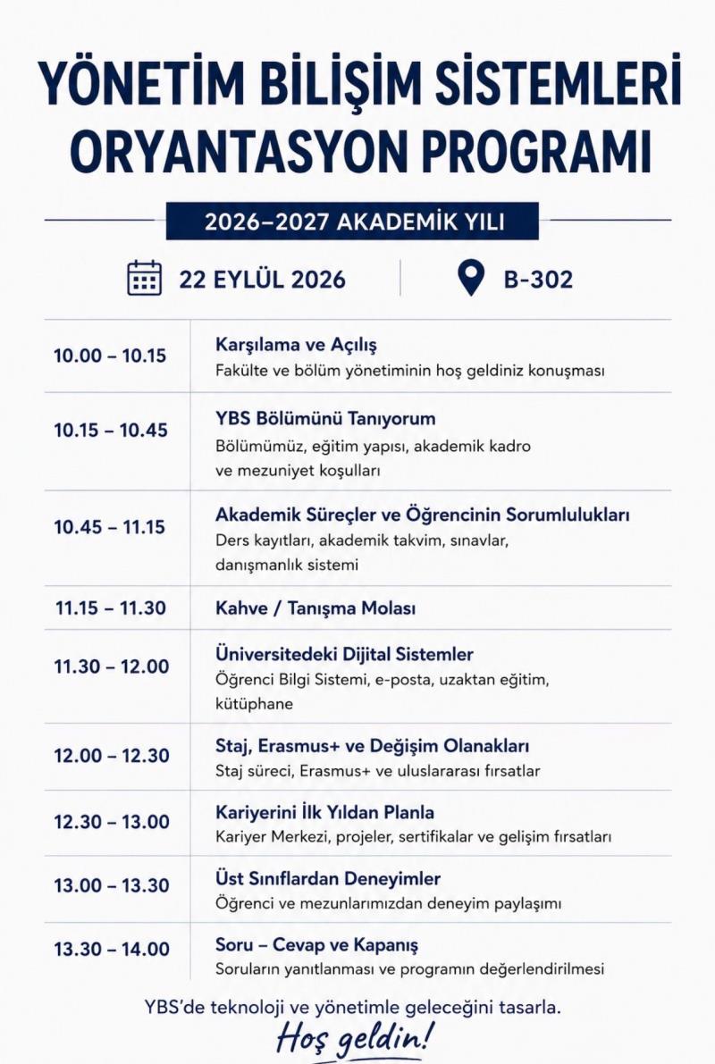 2026–2027 Akademik Yılı YBS Oryantasyon Programı